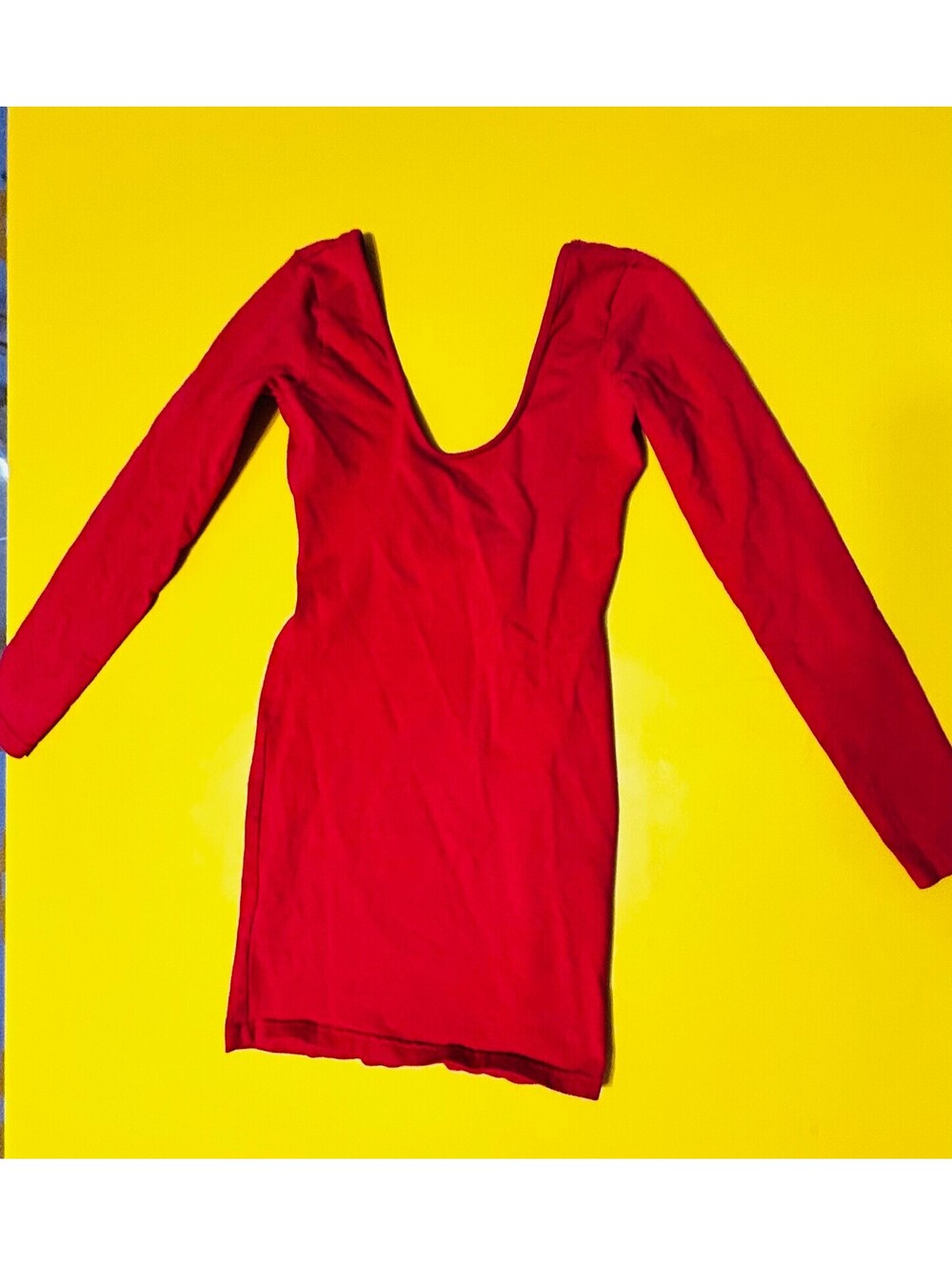 American Apparel Red Long Sleeve Low Scoop Back Mini Dress Size M Made in USA